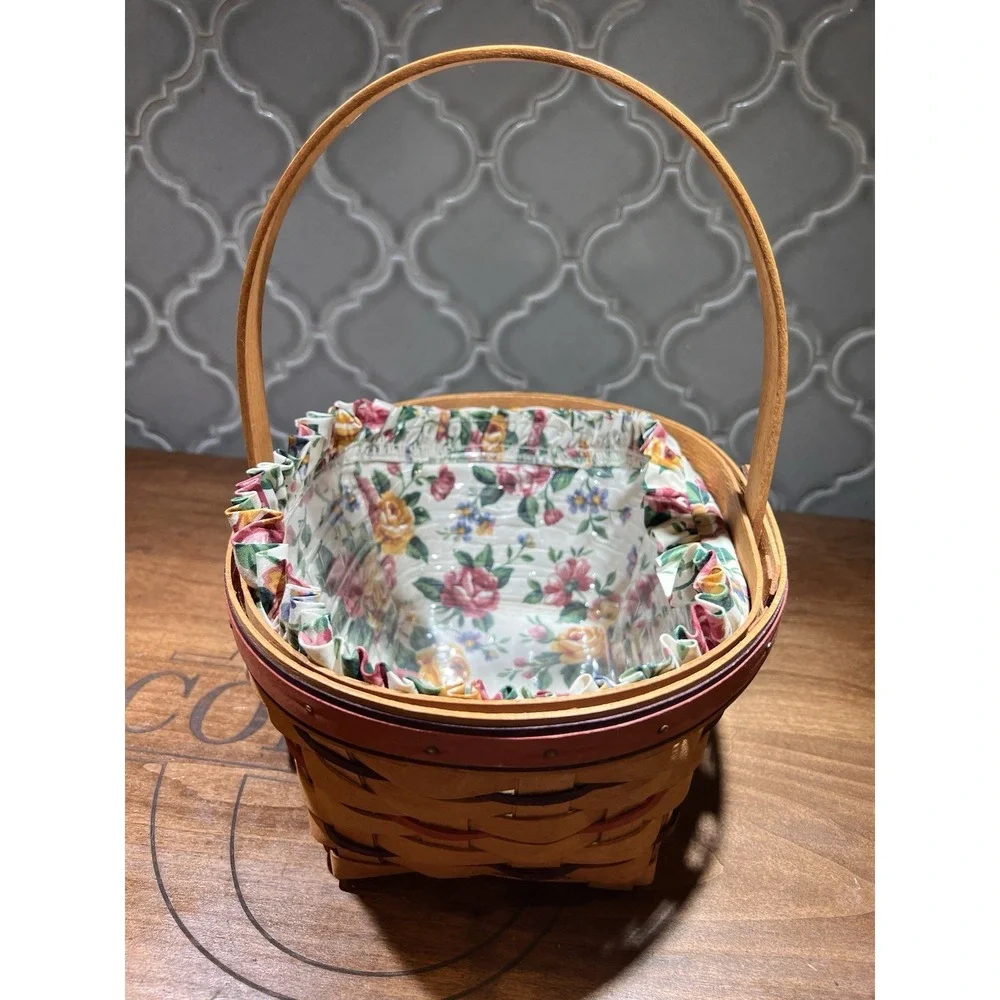Longaberger Easter Basket 1995 With Floral Liner‎ And Plastic Protector